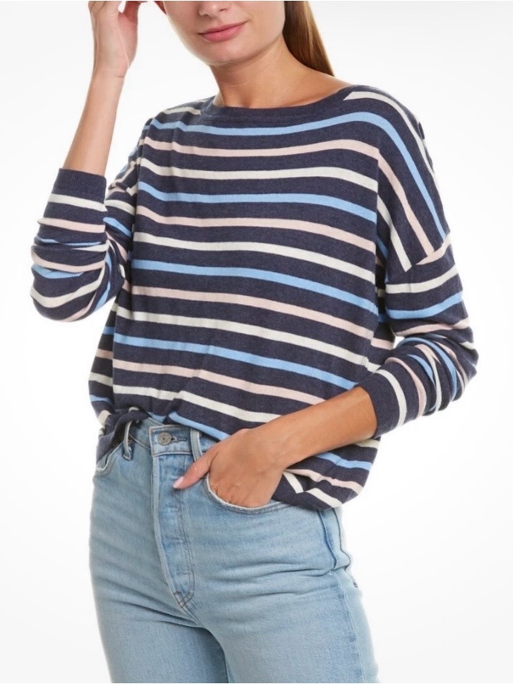 525 America Striped Sweater in Navy, Light Blue & Cream Pullover, Size XS